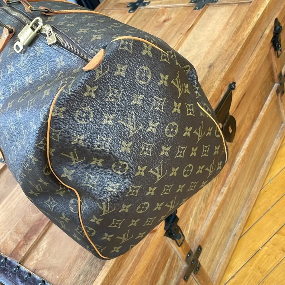 Louis Vuitton Brown Monogram Keepall Duffel with Tan Leather Trim